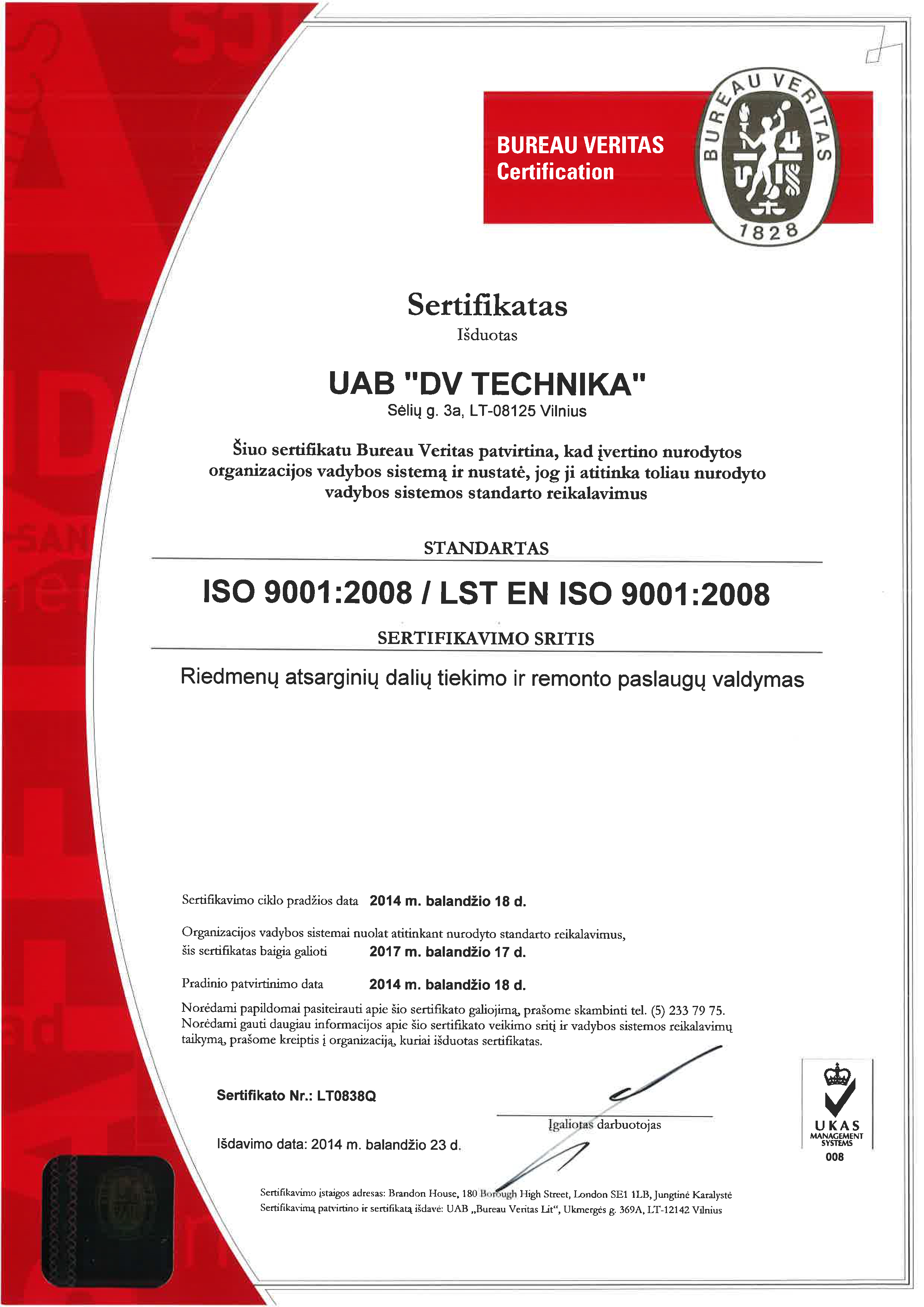 ISO 9001 2008 LST EN ISO 9001 2008 SERTIFIKATAS